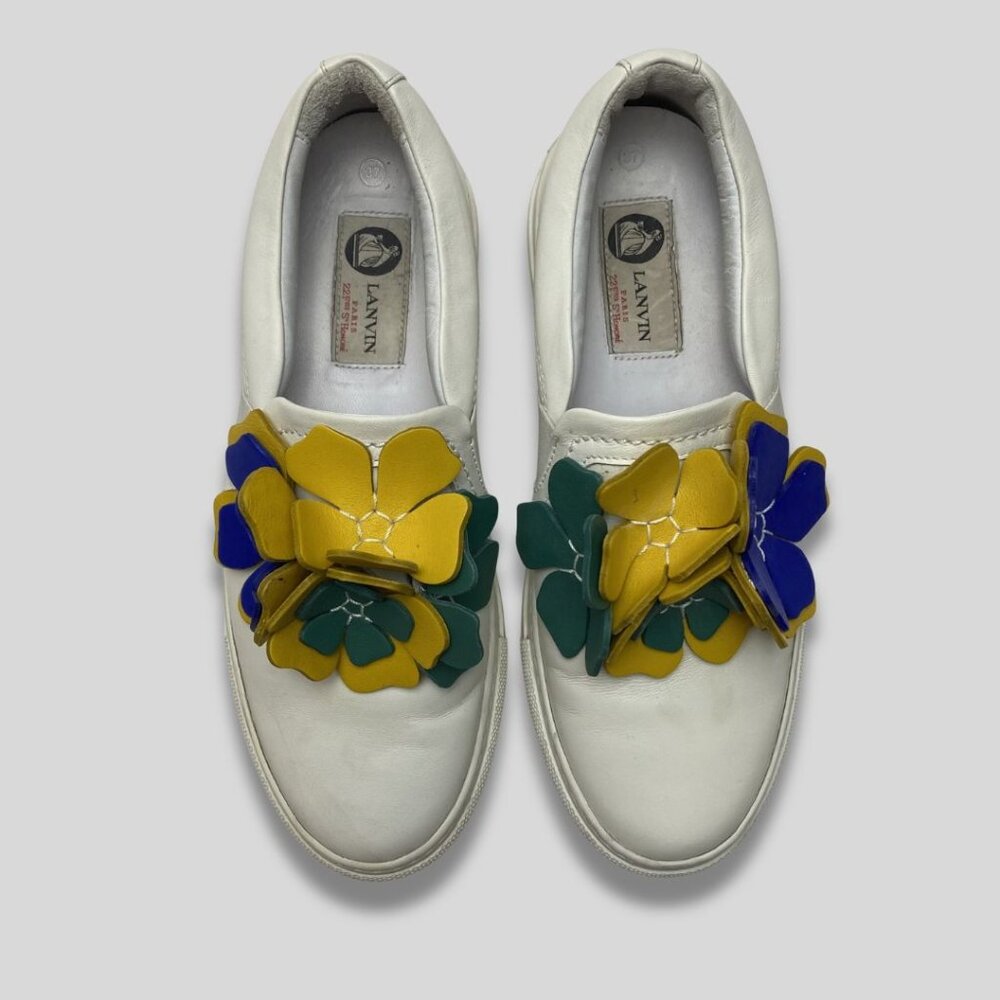 Lanvin Paris Flower Motif Leather Sneakers Size 37